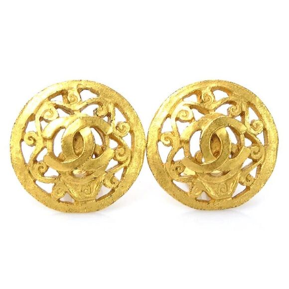 CHANEL Gold Logo Earrings - Picture 1 of 5